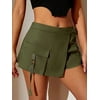 PETITE Flap Pocket Buckle Knot Skort Ladies comfortable and casual summer high waisted shorts