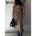thumbnail image 2 of TRAFZA Women Elegant Solid Satin Long Skirt Chic Y2K High Waist Slim Skirts Female Fashion Silk Texture Ladies Tight Midi Skirt, 2 of 6