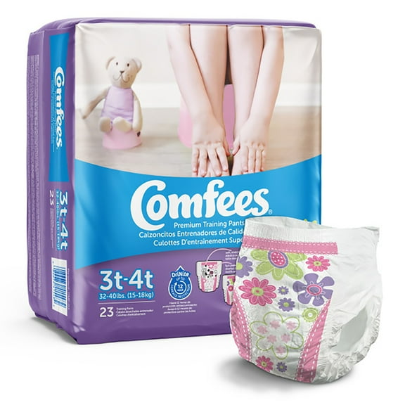 Comfees Youth Training Pants Disposable for Girls, Sold Per Bag, White, 3T-4T, 23 Count