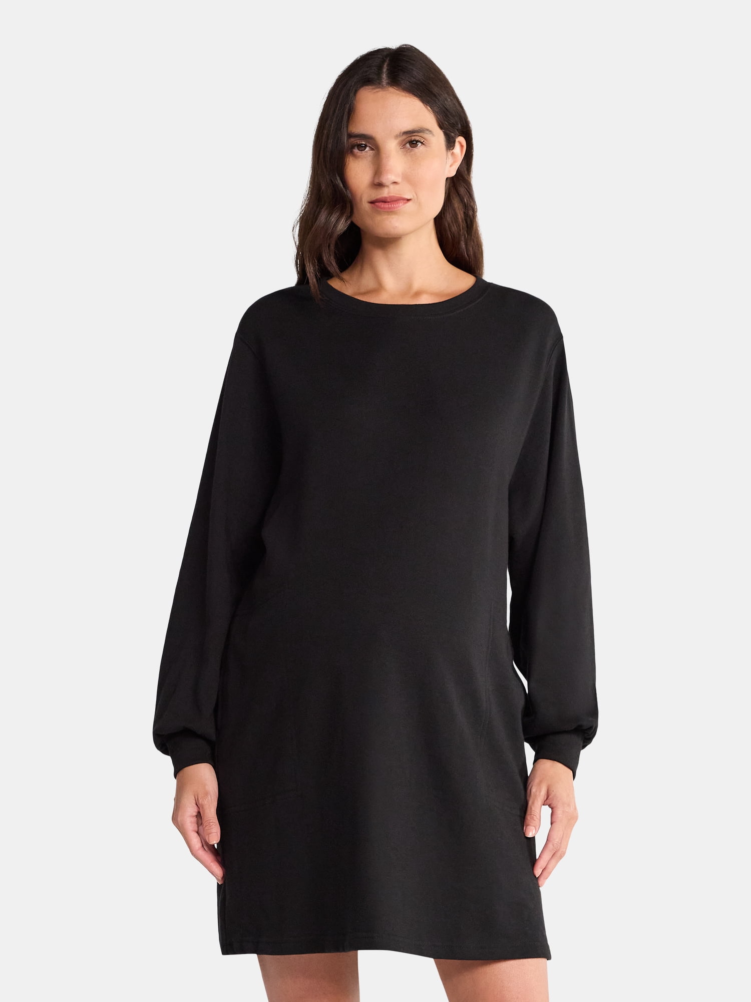 Time and Tru Women's Maternity French Terry Sweatshirt Dress with Long Sleeves, Sizes S-XXL