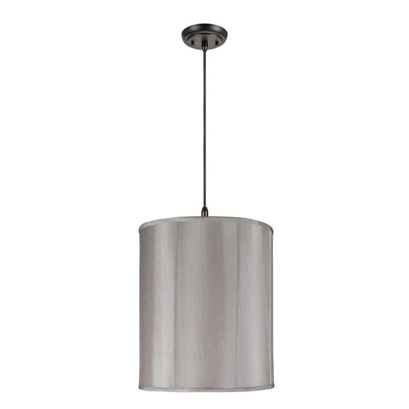 Aspen Creative 75007 Two-Light Hanging Pendant Ceiling Light with Transitional Drum Fabric Lamp Shade, Silver Grey, 18" width
