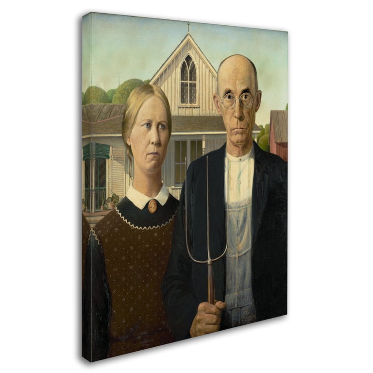 Trademark Fine Art American Gothic Canvas Art by Grant Wood