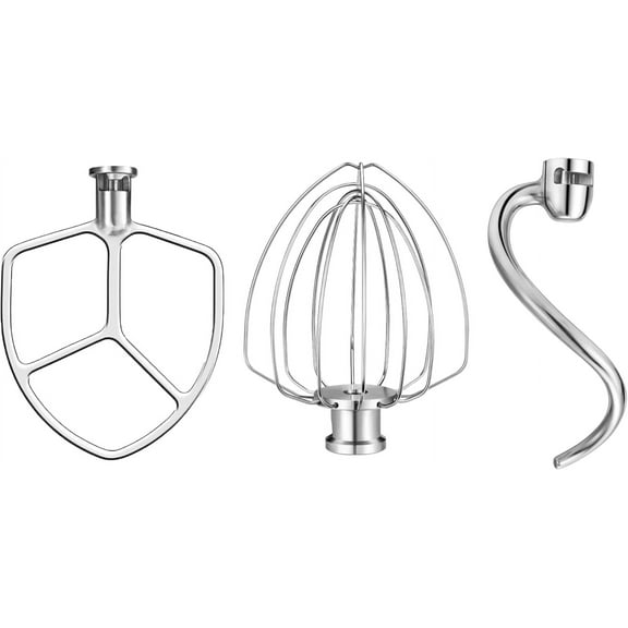 Wiselet Stainless Steel Accessories for KitchenAid 5-6 Qt Bowl-Lift Stand Mixer, Includes 6 Wire Whisk, Beater, Dough Hook, Dishwasher Safe and Heavy Duty, fits for KP26, KL26, KB26, KSM55/60