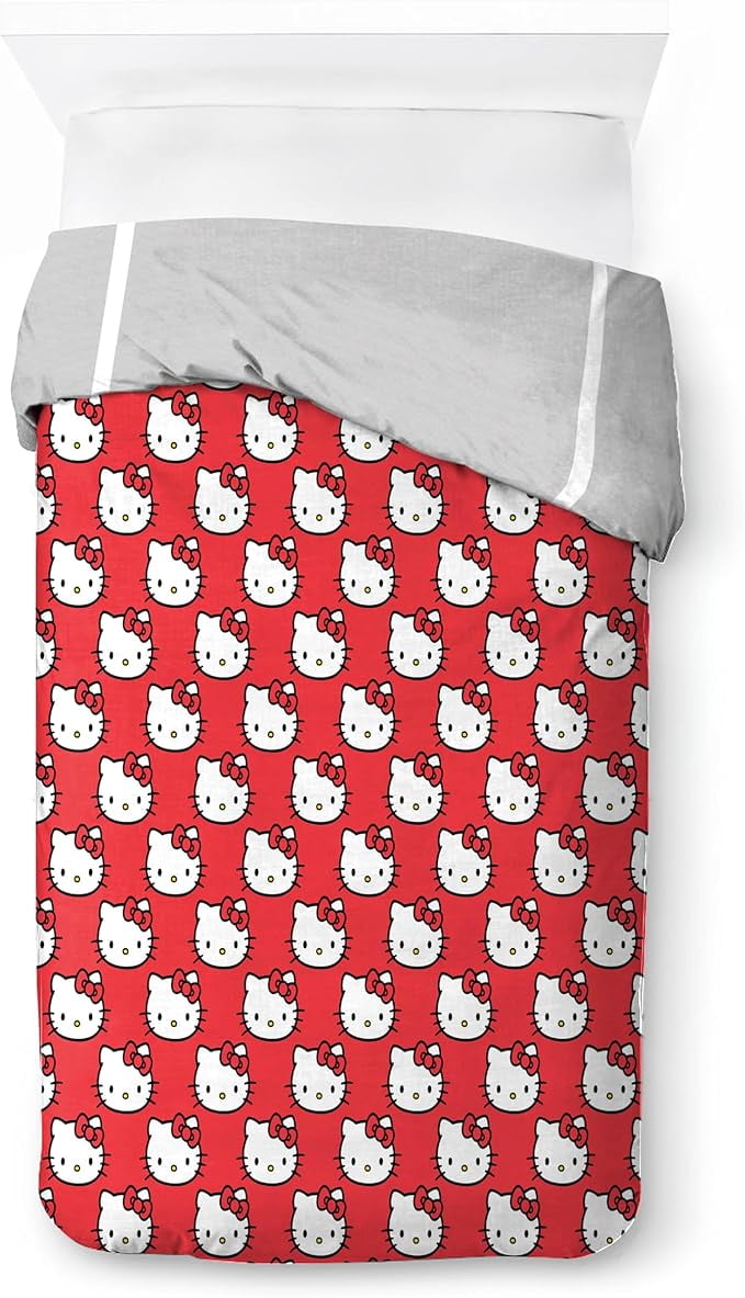 Hello Kitty Heathered Grey 2 Piece Twin Size Duvet Cover & Sham Set