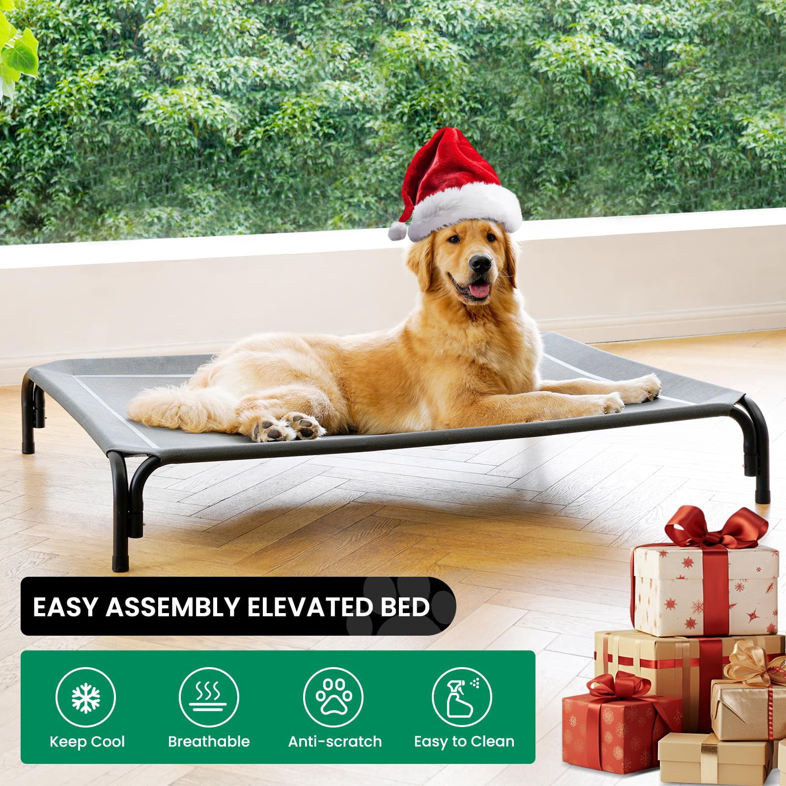 Elevated Dog Bed Raised Outdoor For Medium Dogs  Installation Requires No Tools Frame With Washable Breathable Mesh Anti-slip Feet Indoor Pet Grey 35.4 Inches