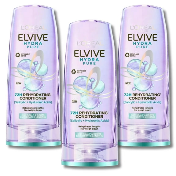 Loreal Elseve Hydra [Hyaluronic] Pure Salicylic Acid Anti-Oil Purifying Conditioner 250 ml 3 Pack