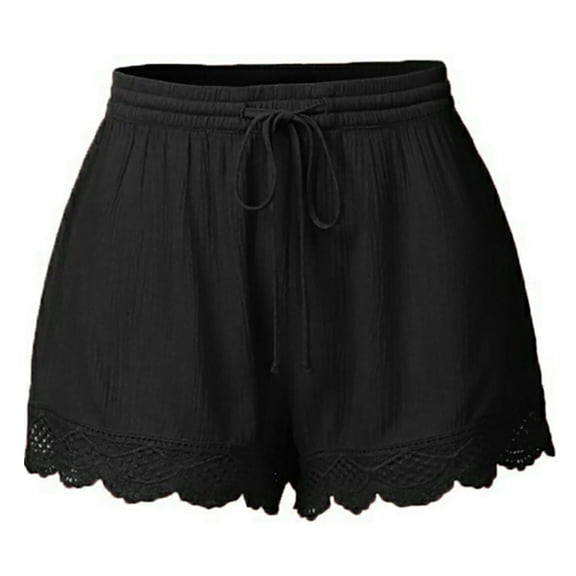 AXXD Shorts for Women,Bermuda Shorts for Women,Lace Plus Size Rope Tie Ladies Shorts Black L (US:8)
