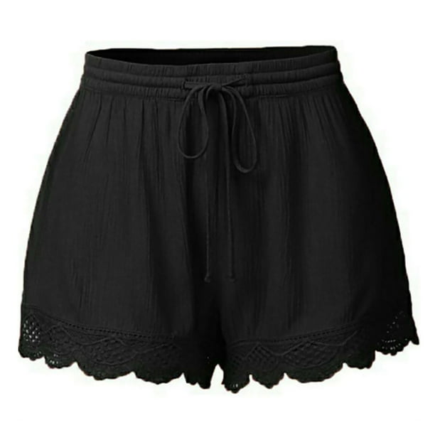 MELDVDIB Pantalones cortos casuales de algodón de talla grande para mujer, pantalones cortos de cintura elástica cómodos con cordón, pantalones cortos de verano con bolsillos (S-5XL), ¡Liquidación de