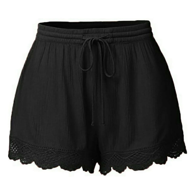 MELDVDIB Pantalones cortos casuales de algodón de talla grande para mujer, pantalones cortos de cintura elástica cómodos con cordón, pantalones cortos de verano con bolsillos (S-5XL), ¡Liquidación de