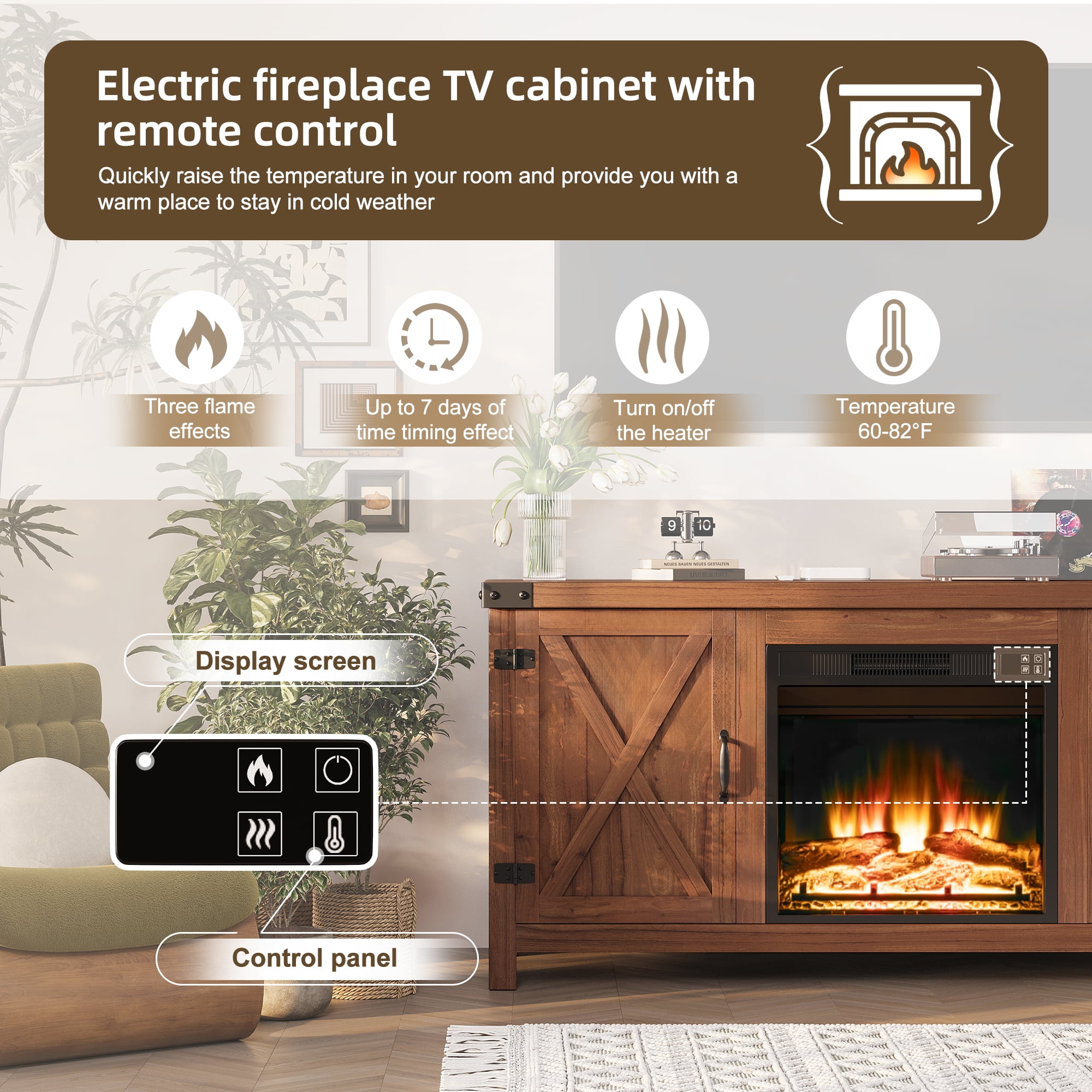 Homall Modern Farmhouse TV Stand Double Barn Door Fireplace TV Stand for TVs up to 65 inch,Rustic Brown