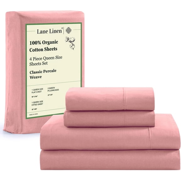 EnjinZZ Eco Friendly 100% Organic Cotton Sheets Queen Size, Mercerized Cotton Fully Elasticized Reinforced Seams Low Pill Fade Resistant Hotel Luxury Bed Sheets Set- Dusty Rose