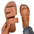 thumbnail image 3 of Ediodpoh Ladies Fashion Summer Solid Color Leather Open Toe Flat Bottom Beach Slippers Womens Slippers Brown 9, 3 of 6