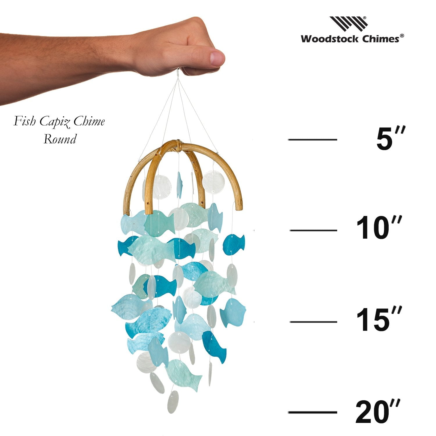 Woodstock Windchimes Fish Capiz Chime Round, Wind Chimes For Outside, Wind Chimes For Garden, Patio, and Outdoor Décor, 20"L
