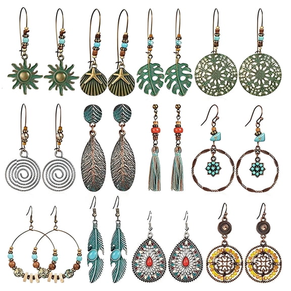 DESIGNICE Earring Set,Bohemian Turquoise Earrings for Women,Retro Dangle Earrings Earrings for Women Trendy,12Pairs