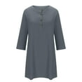 thumbnail image 4 of Ygbgbb Women 3/4 Sleeves Round Neck ButtonKnee Length Dress (Gray,XL), 4 of 5