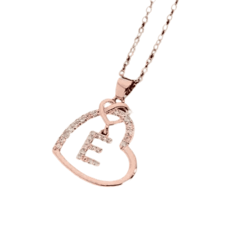 1Ct Round Real Moissanite Heart Initial "E" Letter Pendant 14k Rose Gold Plated