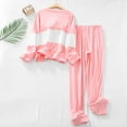 thumbnail image 4 of BLVB Women's Pajama Sets Casual Soft Color Block Crew Neck Long Sleeve Tops and Pants 2 Piece Outfits Sleepwear Pjs, 4 of 7
