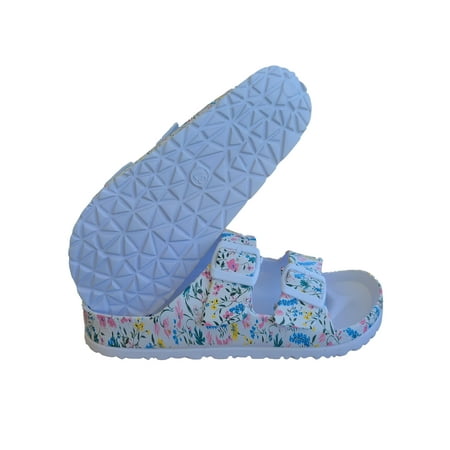 

Floral White Slides Sandals Adjustable Double Buckle Strap EVA Slip-On