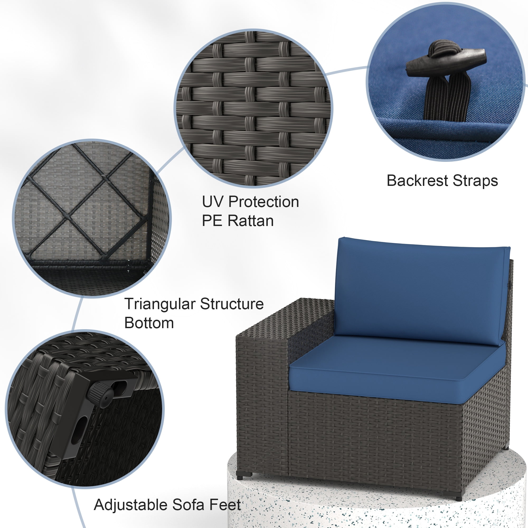 Phonjoro 7 Pieces Outdoor Patio Furniture Set with 42” Fire Pit Table, Rattan Patio Sectional Sofa Conversation Set w/ 50000 BTU Propane Fire Pit and Coffee Table for Garden, Backyard