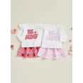 thumbnail image 3 of BemeyourBBs Toddler Baby Girl Valentine Outfit Spring Clothes Long Sleeve Crew Neck Letters Heart Embroidery T-shirt Tops and Heart Ruffle Skirt Set, 3 of 9
