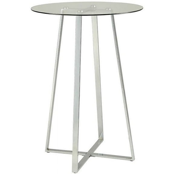 Bowery Hill 30" Round Glass Top Pub Table in Chrome