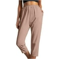 thumbnail image 2 of up to 60% off Gifts Usmixi Womens Elastic Waist Pants Casual Solid Loose Straight Pocket Capris Summer Soft Cotton Linen 3/4 Cropped Trousers Coffee m, 2 of 7