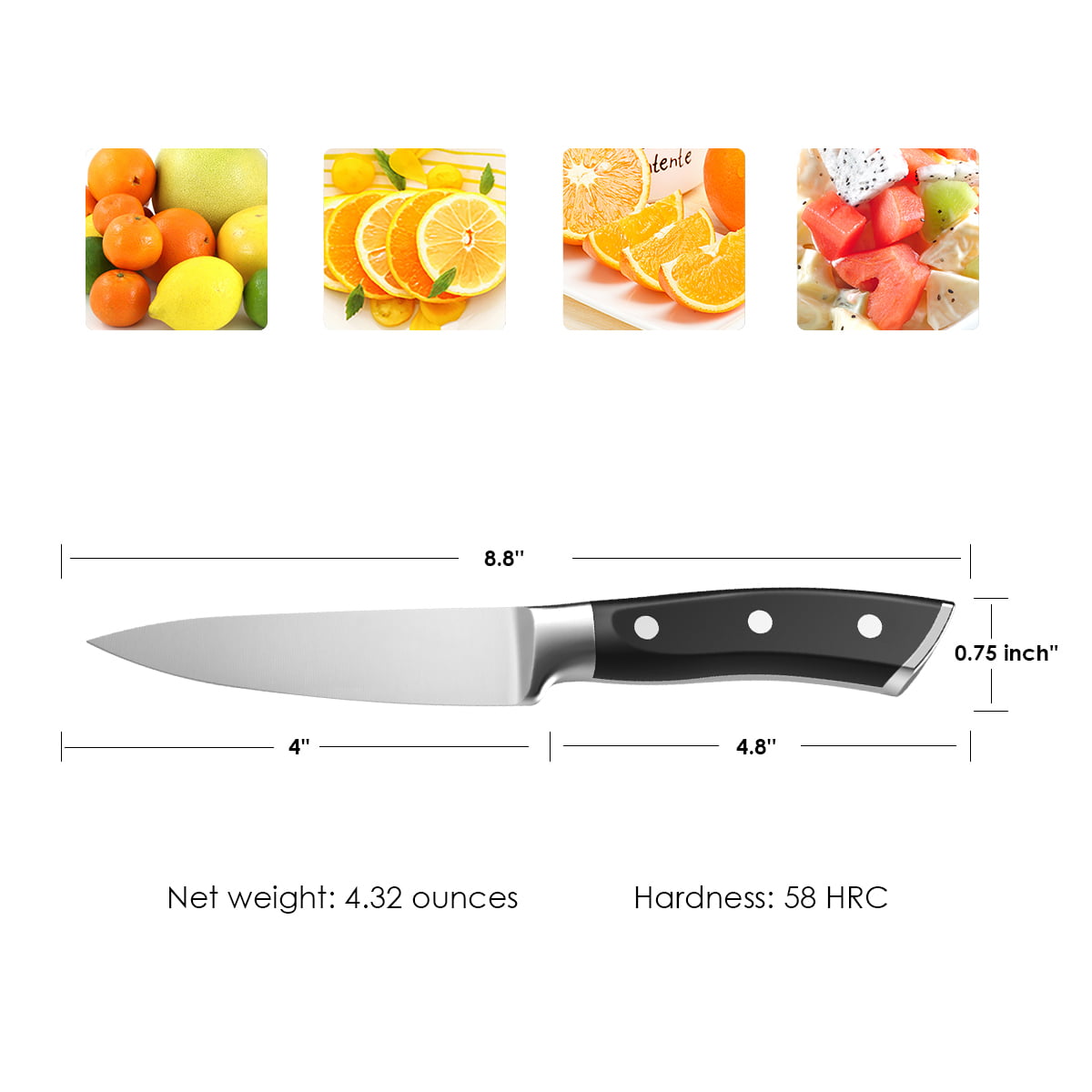 SMI Solingen Paring Knife Set Wooden Handle Peeling Knife for Fruits and Vegetables Straight & Curved Stainless Steel Blade Solingen Knife - German