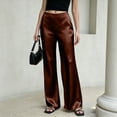 thumbnail image 3 of Dwellite Wide Leg Pants for Women Satin Waistband Pants Casual Long Flowy Loose Trousers 2026 Coffee M, 3 of 7