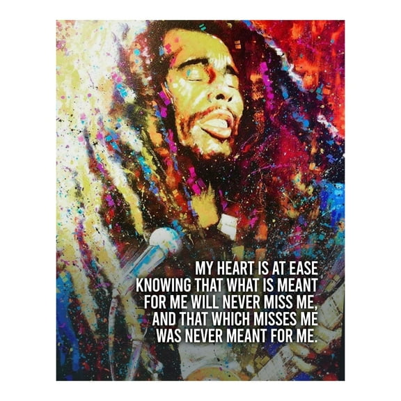 Bob Marley Quotes Wall Art Print - "My Heart Is At Ease" Inspirational Music Quote Print For Home Decor, Office Decor, Bar Decor. Dorm & Man Cave Decor, Unframed