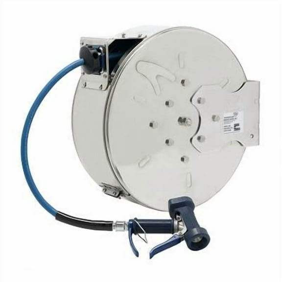 T&S Brass - Hose Reel, Enclosed, Stainless Steel, 3/8'' ID x 50' Hose, Front Trigger Water Gun