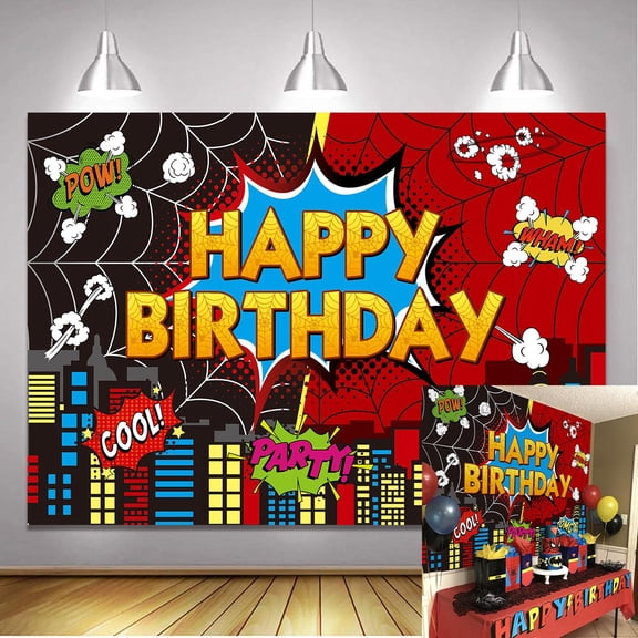 6x4FT Super Hero Party Backdrop Superhero Party Decorations Supplies for Superman Birthday Decorations