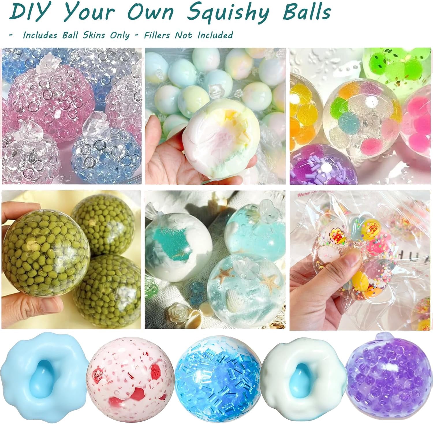 DIY Squishy Maker Kit, Empty Stress Ball Skins with Expander and Vacuum Tool, Complete Handmade Craft Supplies