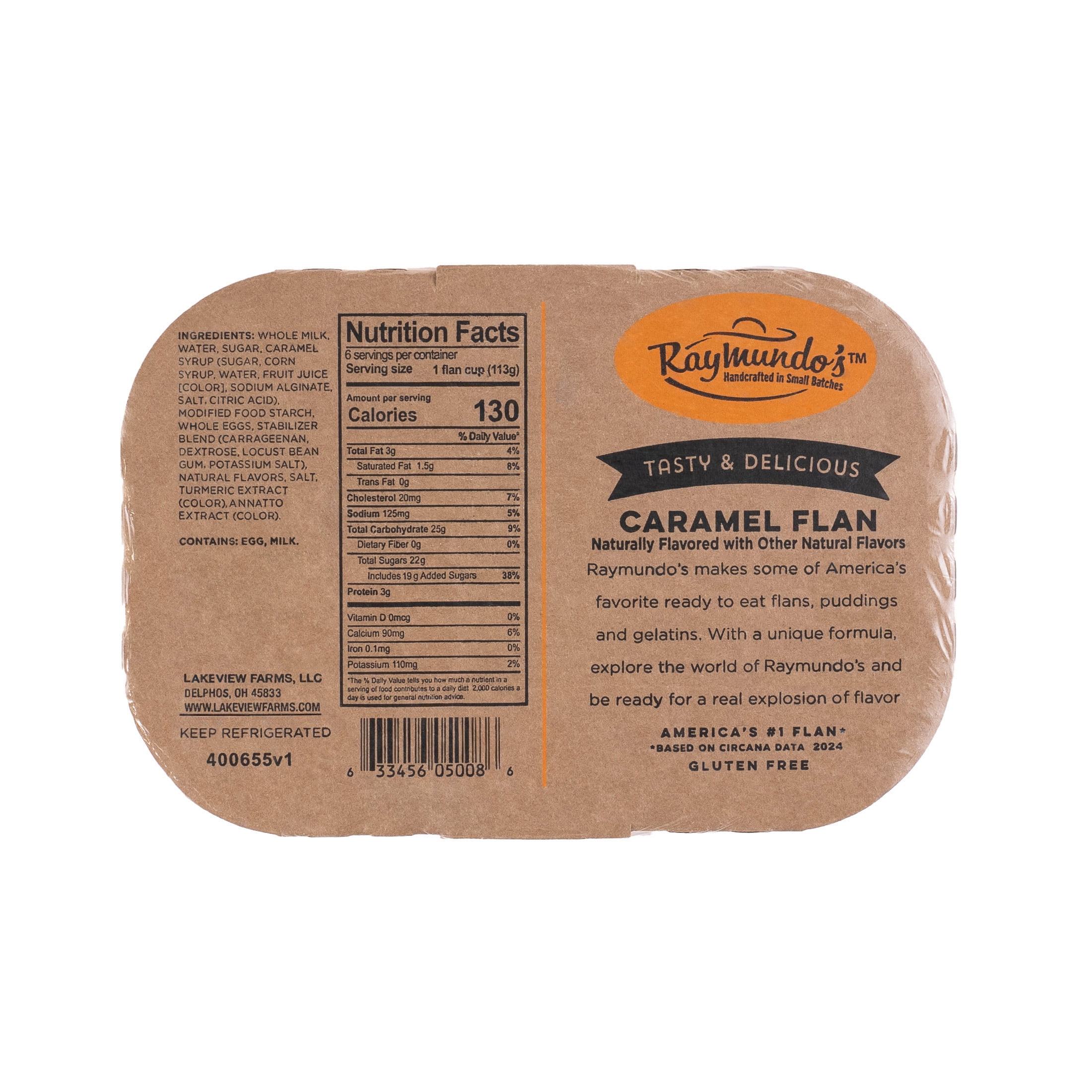 Raymundo's Caramel Flan Dessert Refrigerated Snack Cups, 4 oz, 6 Pack, Peanut-Free