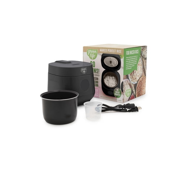 GreenLife Cuiseur à Riz Numérique, 2 Tasses Non Cuites/4 Tasses Cuites, Casserole en Céramique Antiadhésive Amovible Sans PFAS, Préréglages à une Touche, Avoine, Quinoa, Riz Brun,