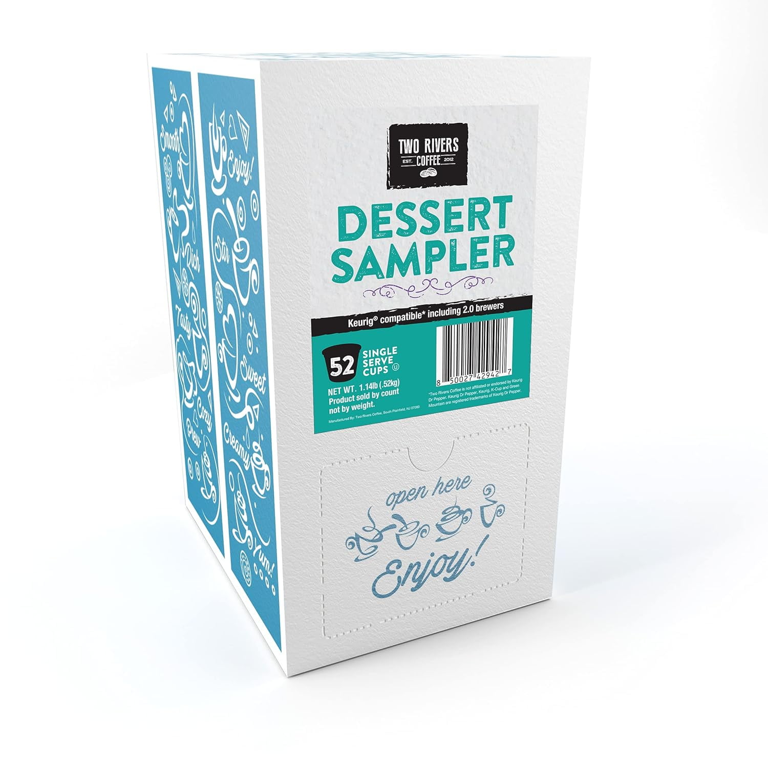Two Rivers Coffee Dessert Coffee Pods Sampler Compatible with K Cup Brewers Including 2.0, Flavored Single Serve Variety Pack, 52 Count