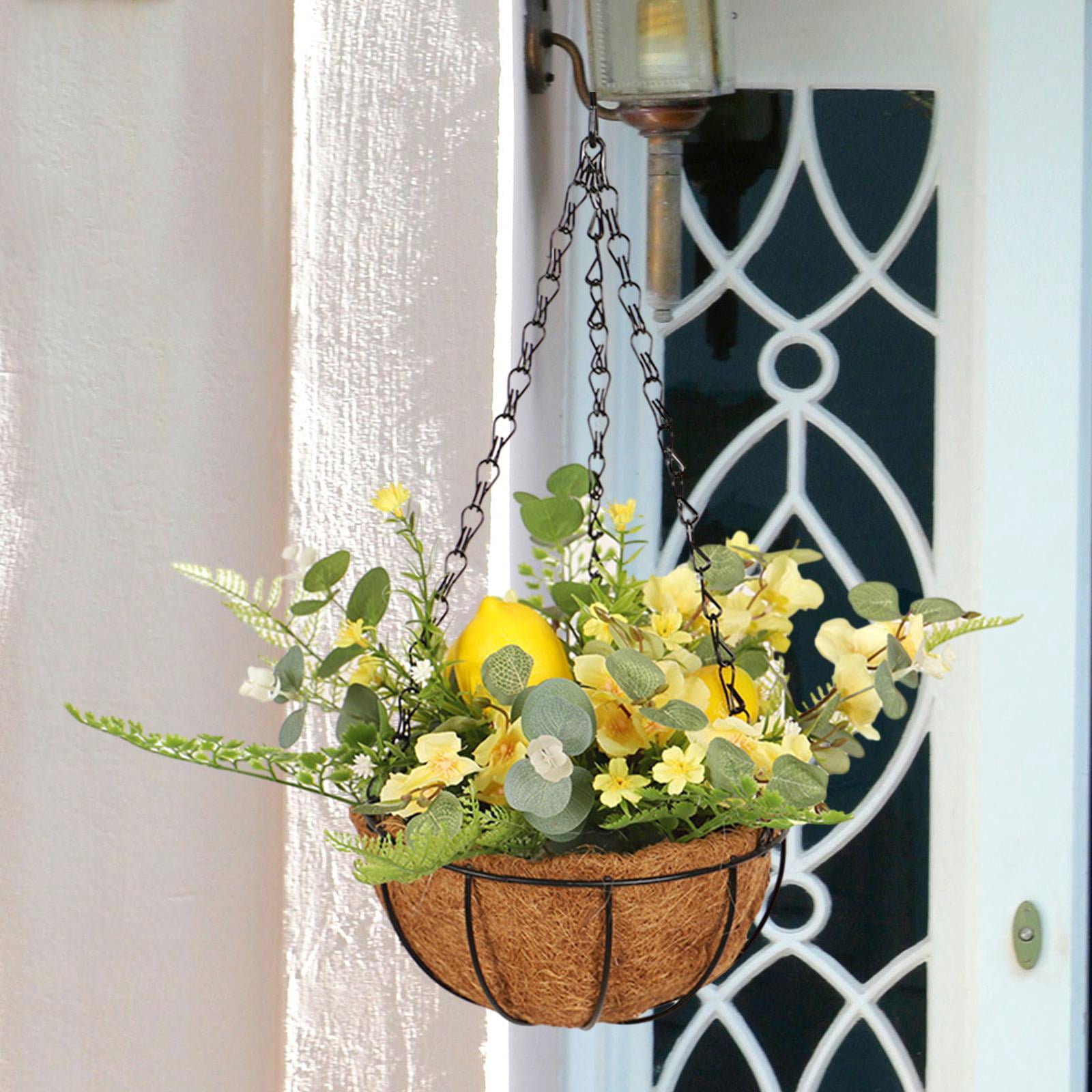 Artificial Flowers Basket, Fake Hanging Plant Decor Hanging Basket Chain Flower Pot for Patio, Balcony, Yard, Indoor Outdoor