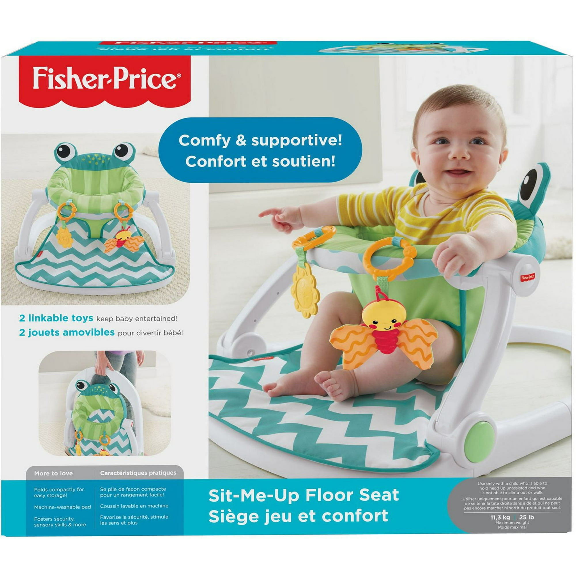 Fisher-Price Sit-Me-Up Floor Seat Portable Infant Chair with Toys, Citrus  Frog Walmart Exclusive, Fold-able design