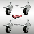 thumbnail image 2 of 3 Inch SS Black Polyurethane 12mm Threaded Stem Caster Set Total Lock Brake, 2 of 2