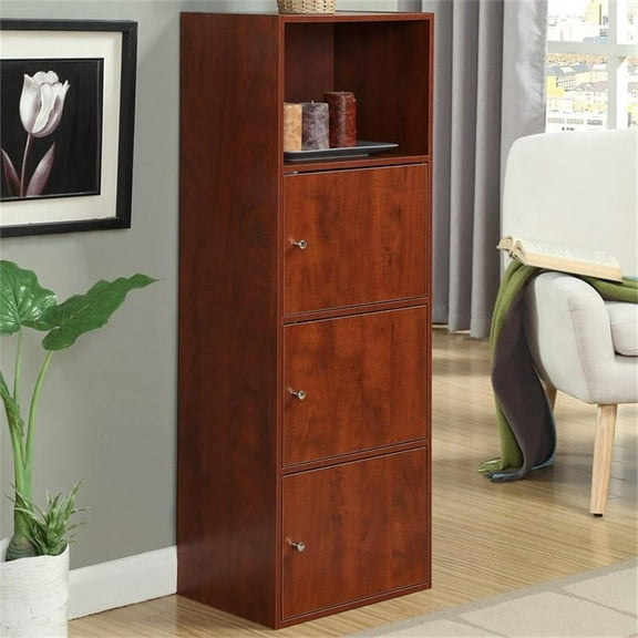 Pemberly Row Three-Door Bookcase in Cherry Wood Finish