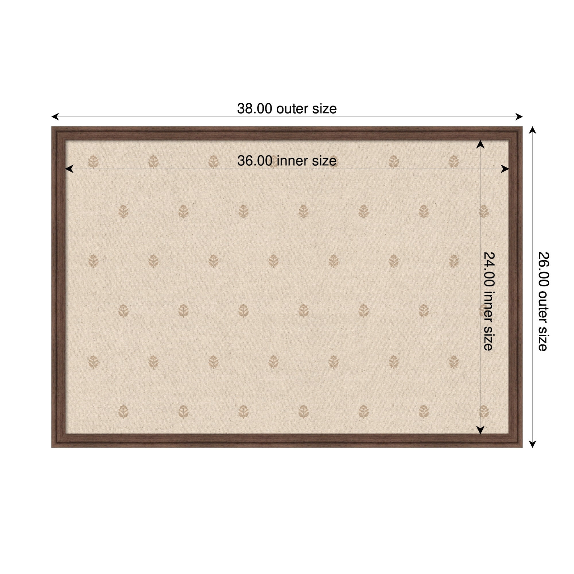 Kate and Laurel Framed Fabric Pinboard 38 x 26, Beige Botanical Block Print Printed Linen Classic Bulletin Board for Use as a Vision Board or Wall Organization, Florence Medium Brown Frame