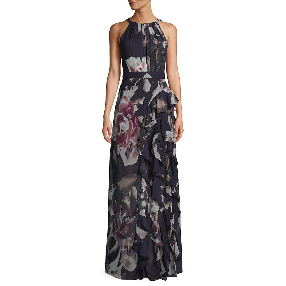 Betsy & Adam - BETSY & ADAM Womens Navy Pleated Tie-neck Floral ...