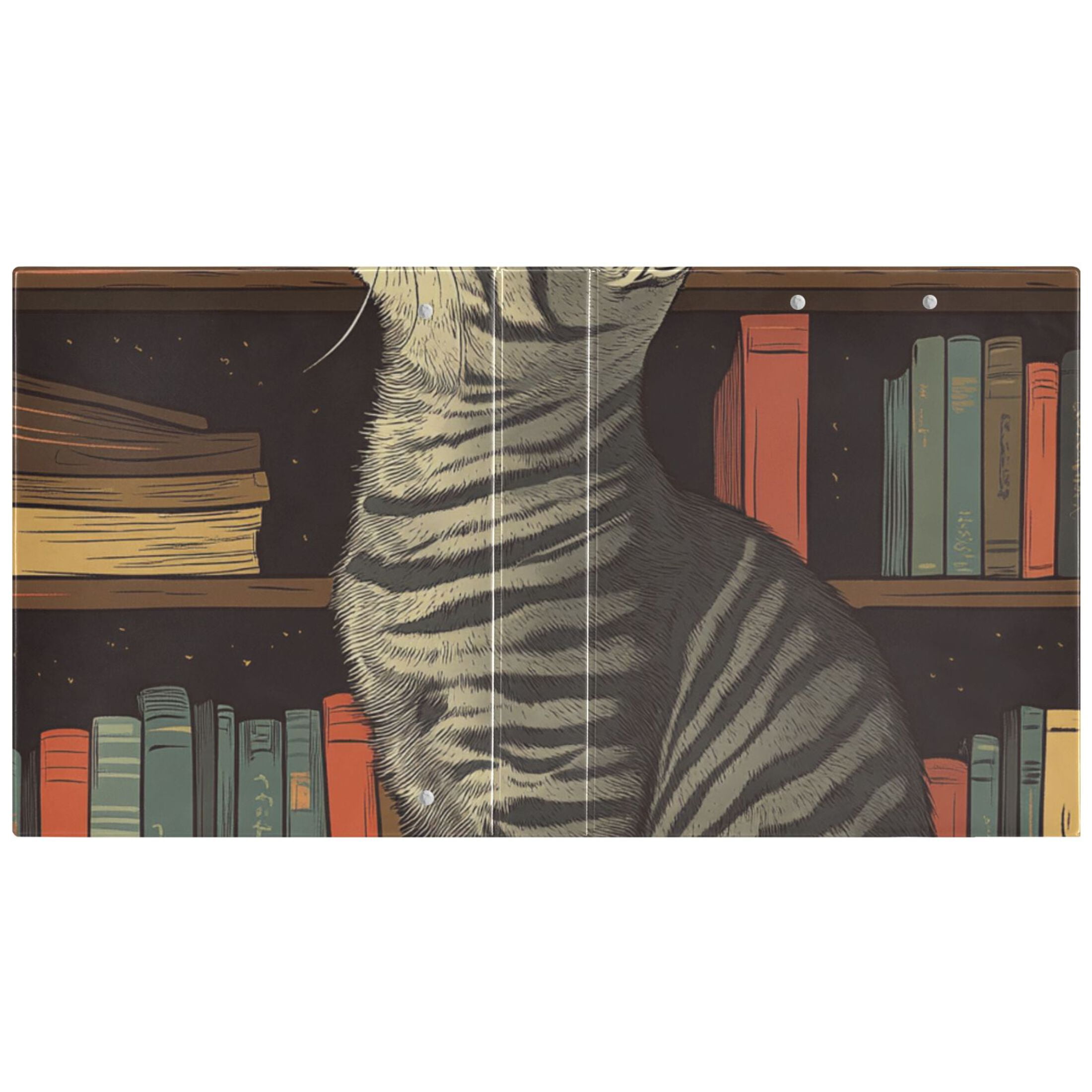 Cat Bookshelf 3 Ring Binders 1.5 inch Hardcover File Folders with Interior Pockets A4 Size Organizer for School Office Hospital