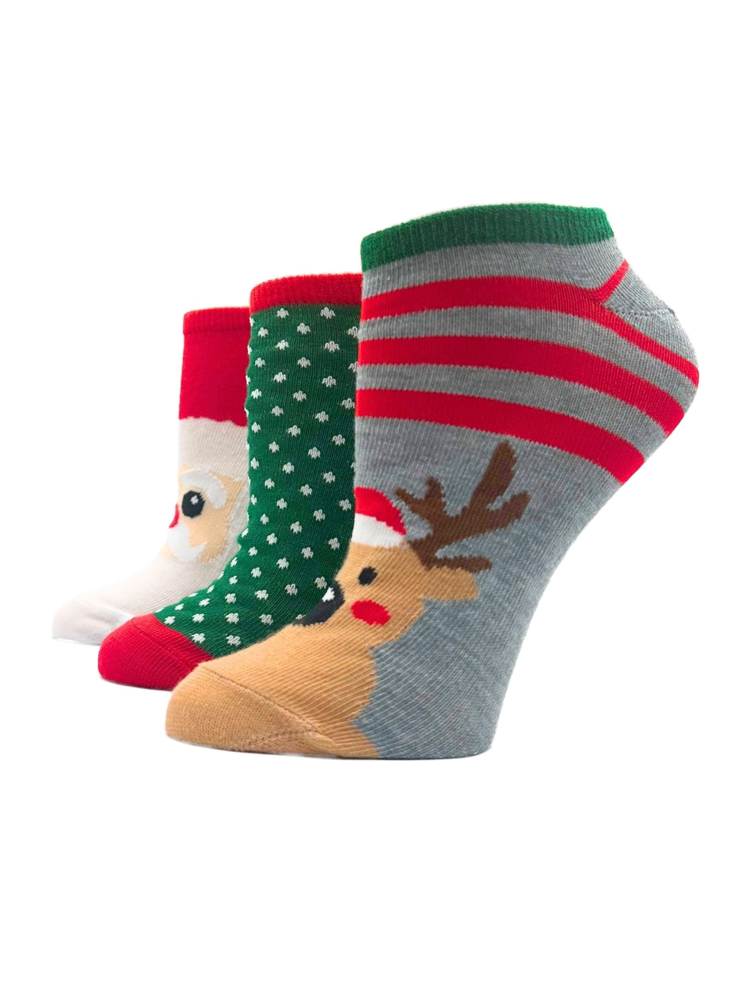 Holiday Time Women's Santa Reindeer No-Show Socks, 3-Pack, Size 4-10