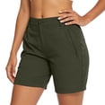 thumbnail image 4 of BXJX Womens Bermuda Shorts, Zipper Pocket Above the Knee Walking Elastic Waist Cargo Shorts Green Size L, 4 of 9