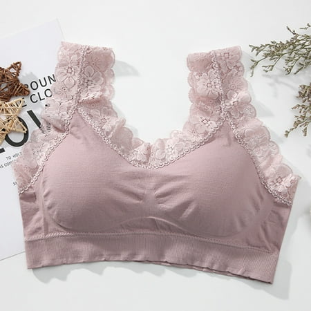 

DENGDENG Womens Comfort Soft Padded Bra Seamless Crop Top Yoga Bralette Sexy Lace V-Neck Bralette