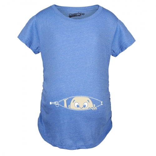 (heatherblue, m) - Maternity Baby Peeking T Shirt Funny Pregnancy Tee For Expecting Mothers