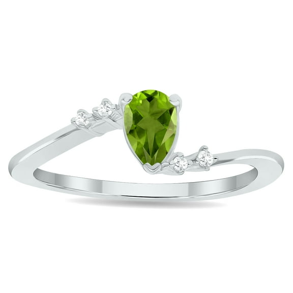 SZUL Women's Peridot and Diamond Wave Ring in 10K White Gold