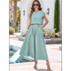 thumbnail image 4 of Conjunto de Falda de Verano para Mujer, 2 Piezas, Top de Corta, Cintura Elástica, Vestido con Bolsillos, Gris Verde, XL, 4 of 10
