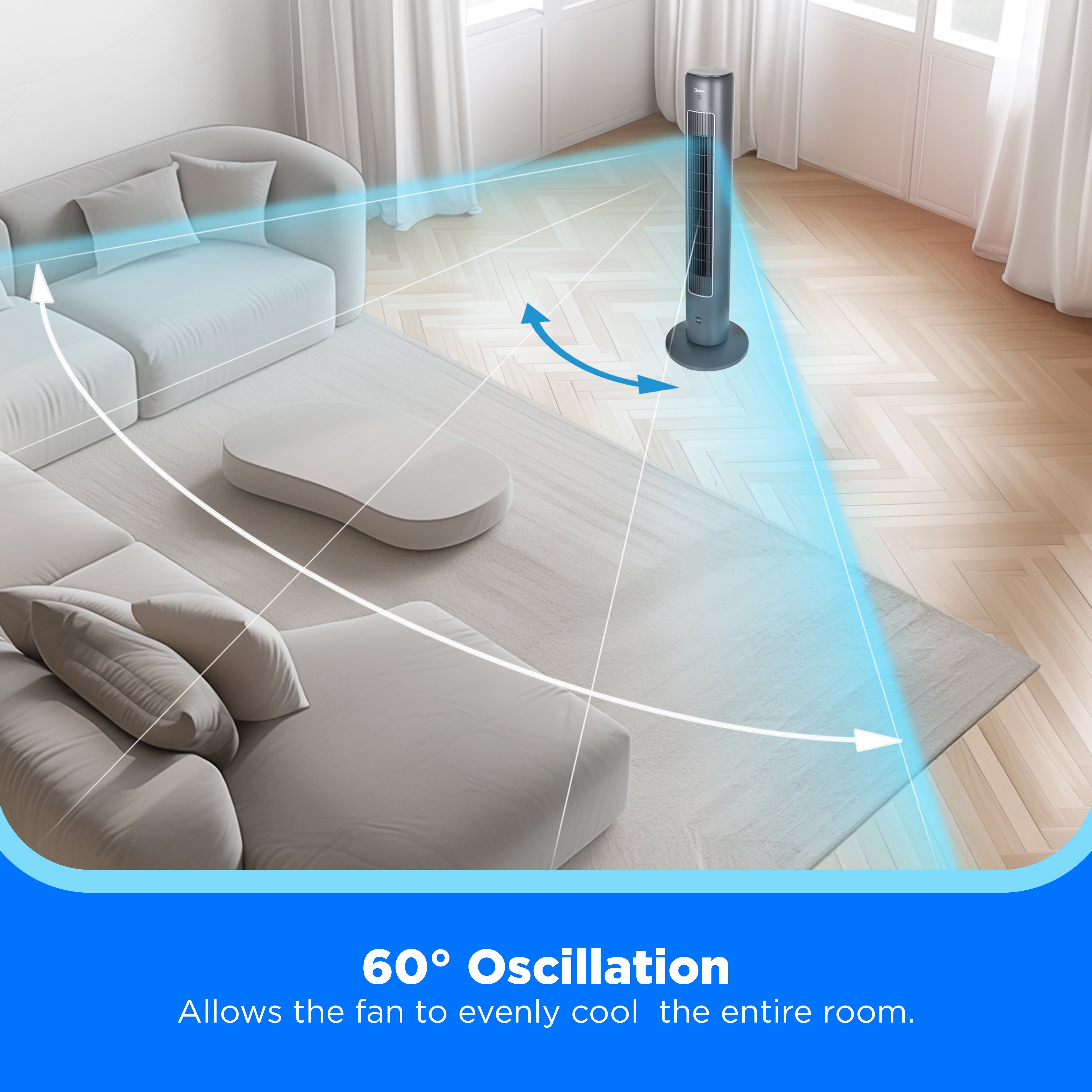 Midea WiFi 42’’ Oscillating Tower Fan With Aromatherapy for Home Use