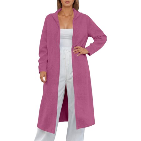 Arlun Long Hoodies Lightweight Cardigans for Women Open Front Loose Soft Comfort Trendy Coats Fall Winter Fashion Plain Thin Cardigan Jackets with Pockets Pink S